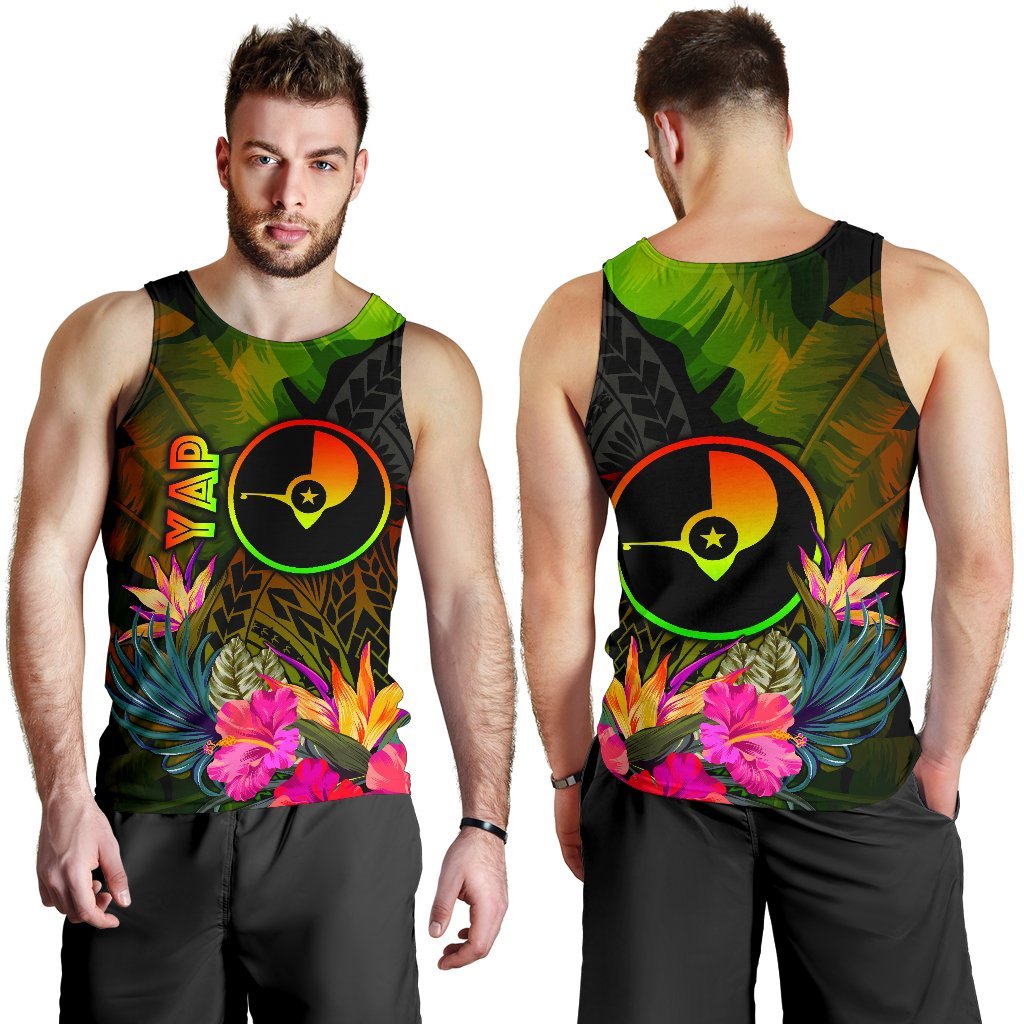 YAP Polynesian Men's Tank Top - Hibiscus and Banana Leaves - Polynesian Pride