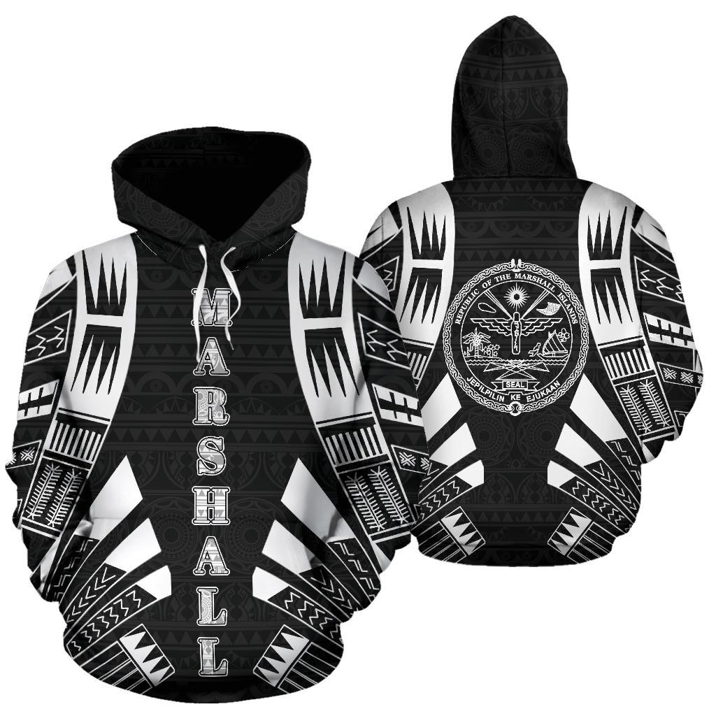 Marshall Islands All Over Hoodie Black Tattoo Style Unisex Black - Polynesian Pride