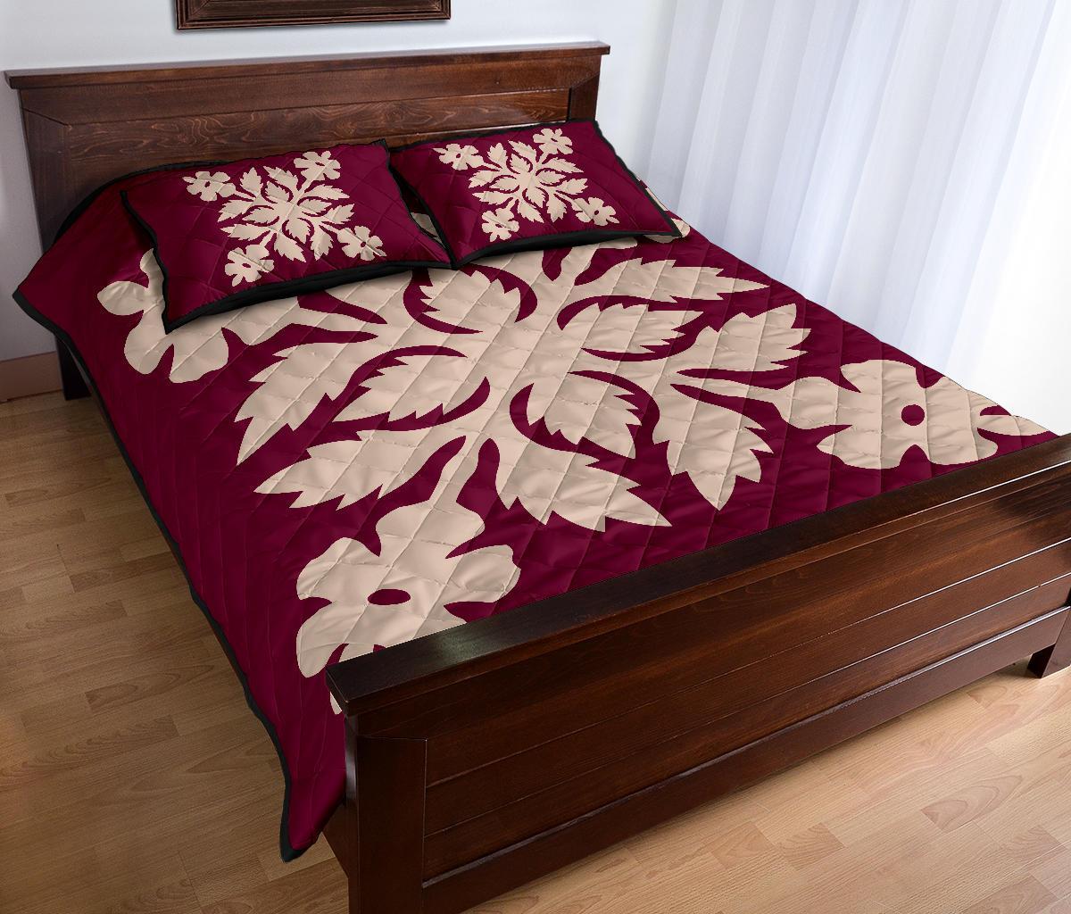 Hawaiian Quilt Bed Set Royal Pattern - Pink - B2 Style - Polynesian Pride
