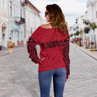 Tahiti Polynesian Women's Off Shoulder Sweater Coat Of Arms - Front Half Style Th5 - Polynesian Pride