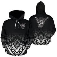 Polynesian All Over Hoodie Shaka Black Version Unisex White - Polynesian Pride