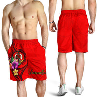 Vanuatu Polynesian Men's Shorts - Floral With Seal Red Red - Polynesian Pride