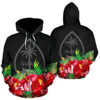 Guam Polynesian Zip Hoodie Black Hibiscus Unisex Black - Polynesian Pride