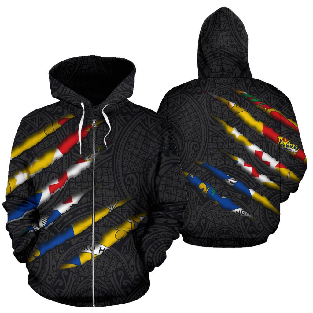 Tonga All Over Zip up Hoodie Scratch Style Unisex Black - Polynesian Pride