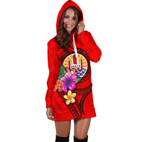 Tahiti Polynesian Women's Hoodie Dress - Floral With Seal Red - Polynesian Pride