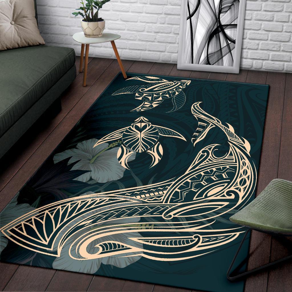 Hawaii Tropical Hibiscus Aumakua Rug - Lucas Style - Green Rug - Polynesian Pride
