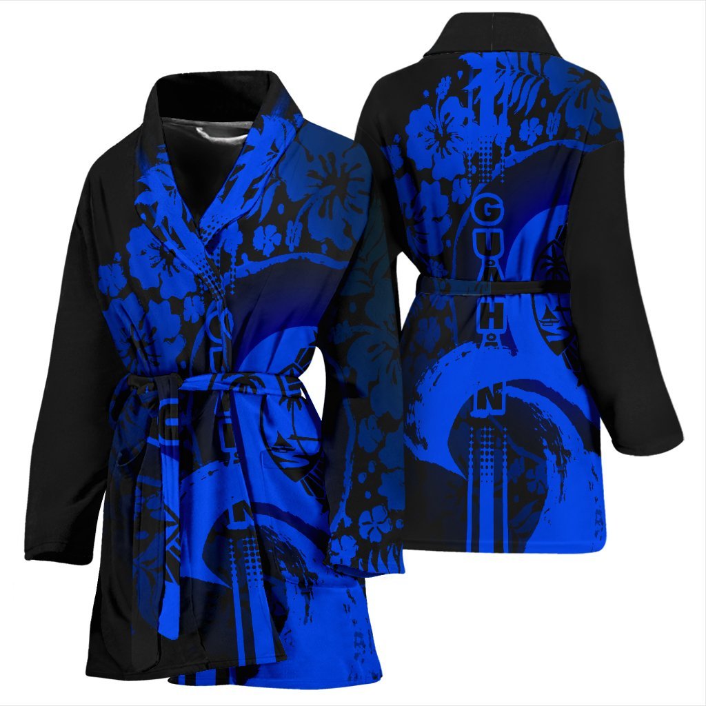 Guam Women's Bathrobe - Hibiscus And Wave Blue - Polynesian Pride