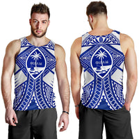 Guam Polynesian Men's Tank Top - Guam White Seal with Polynesian Tattoo Ver 02 White - Polynesian Pride