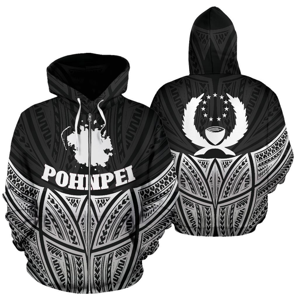 Pohnpei Polynesian Zip up Hoodie Black Pride Map and Seal Unisex Black - Polynesian Pride