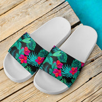 Hawaii Hibiscus Pattern Black Slide Sandals - Polynesian Pride