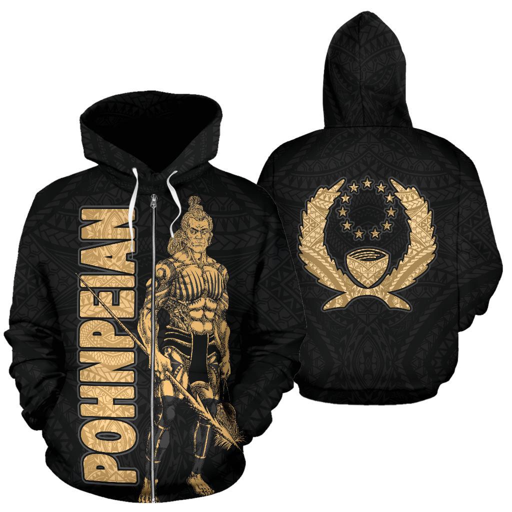 Pohnpei Zip up Hoodie Micronesia Pohnpeian Warrior Gold Unisex Gold - Polynesian Pride