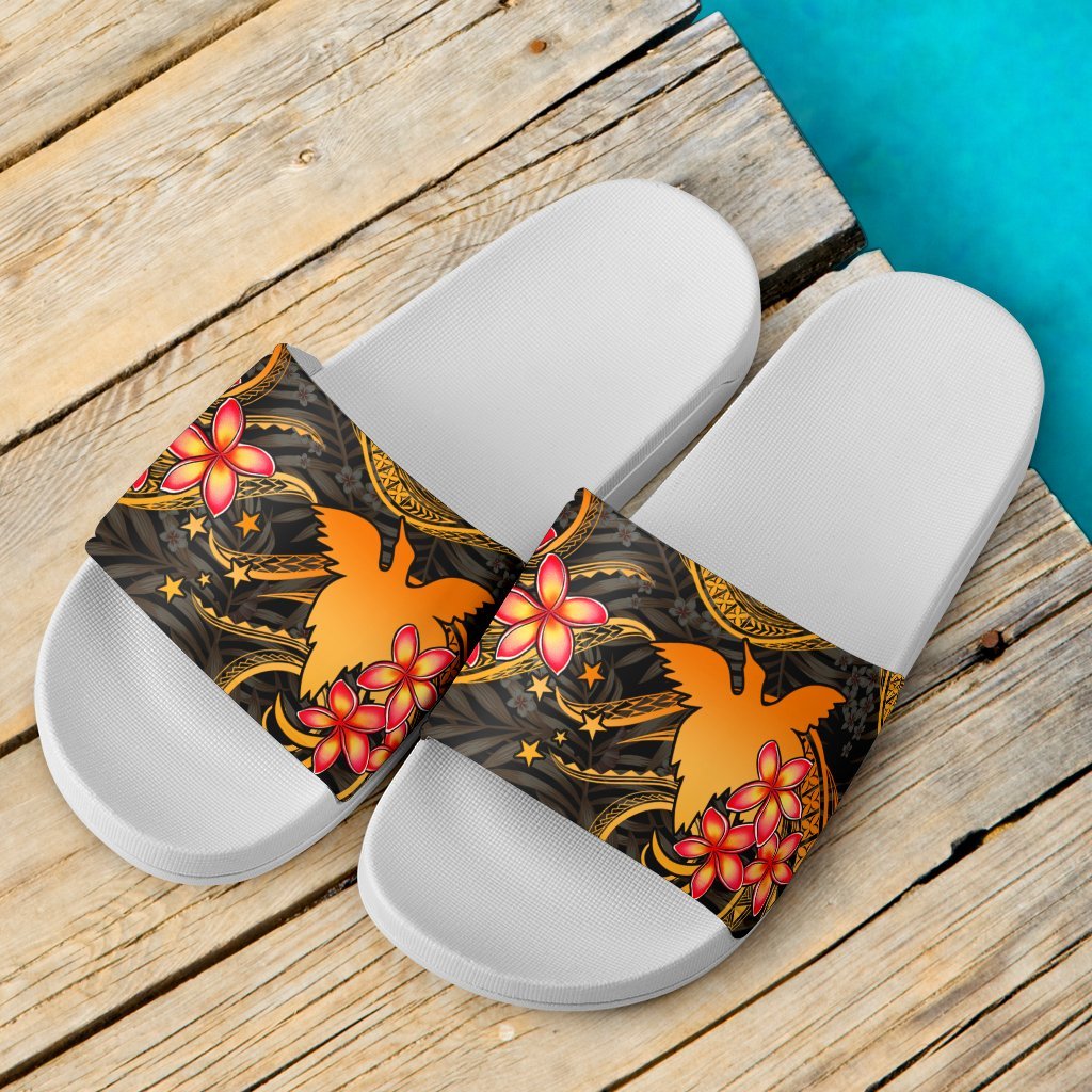 Papua New Guinea Slide Sandals - Gold Plumeria - Polynesian Pride