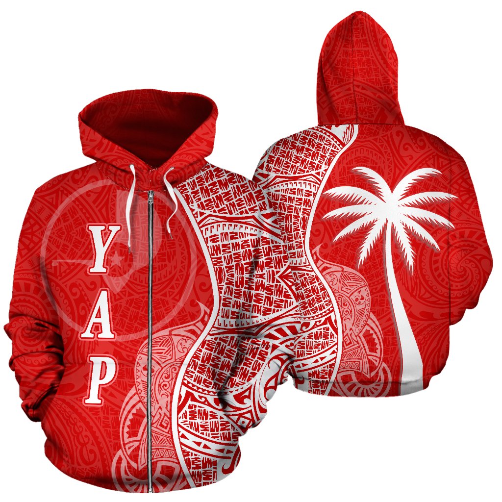 Yap Polynesian Zip up Hoodie Coconut Tree Red and White Unisex Red - Polynesian Pride