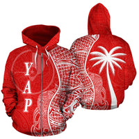 Yap Polynesian Zip up Hoodie Coconut Tree Red and White Unisex Red - Polynesian Pride