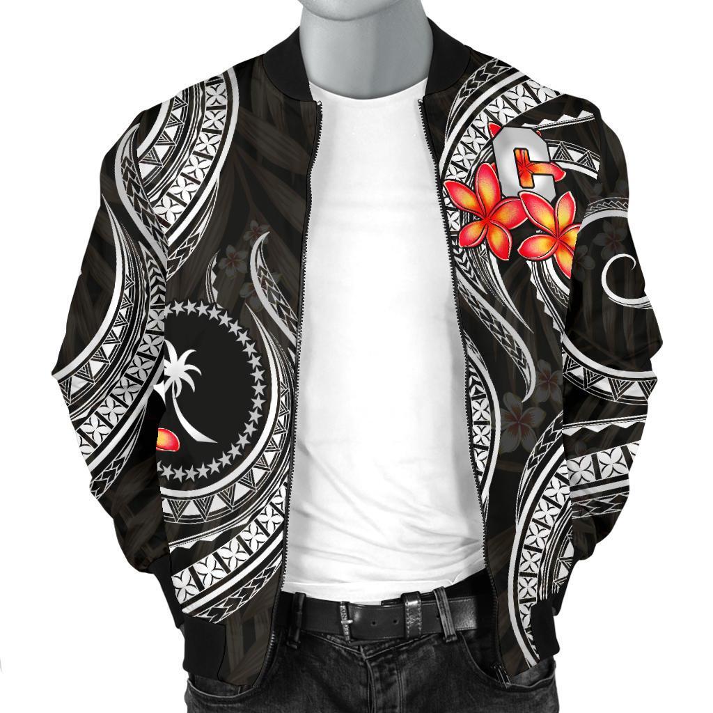 Chuuk Micronesian Men Bomber Jacket - Black Plumeria - Polynesian Pride