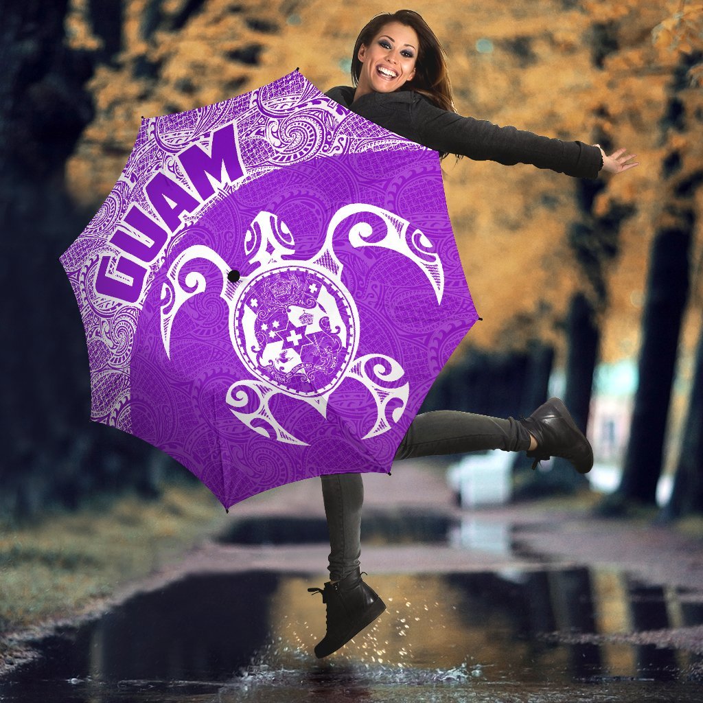 Guam Umbrella Turtle Coat of Arms Polynesian Pattern White Violet - Polynesian Pride