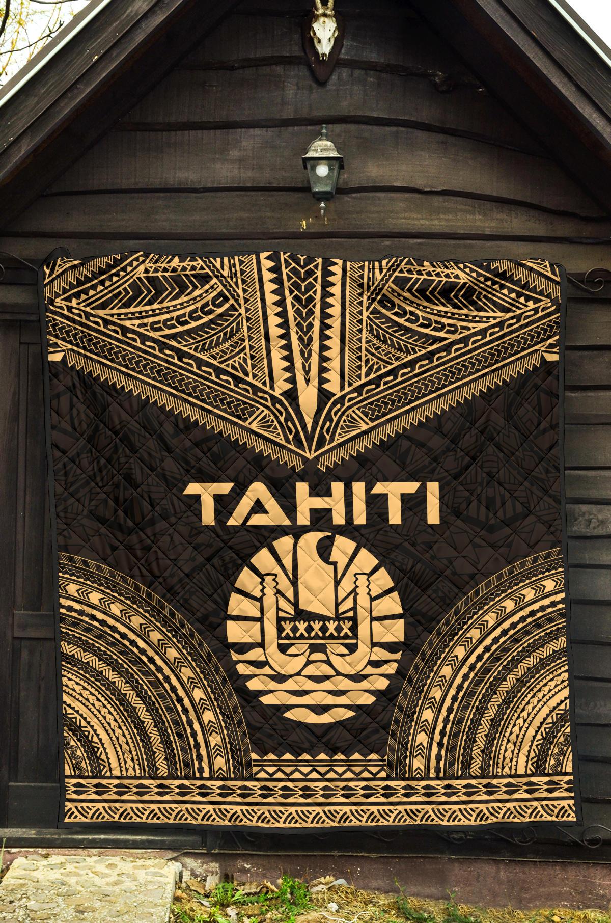 Tahiti Premium Quilt - Tahiti Flag Polynesian Chief Gold Version - Polynesian Pride