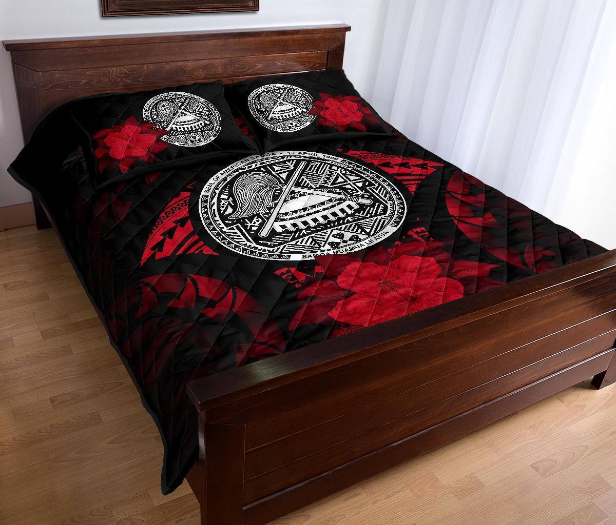 American Samoa Polynesian Quilt Bed Set Hibiscus Red - Polynesian Pride