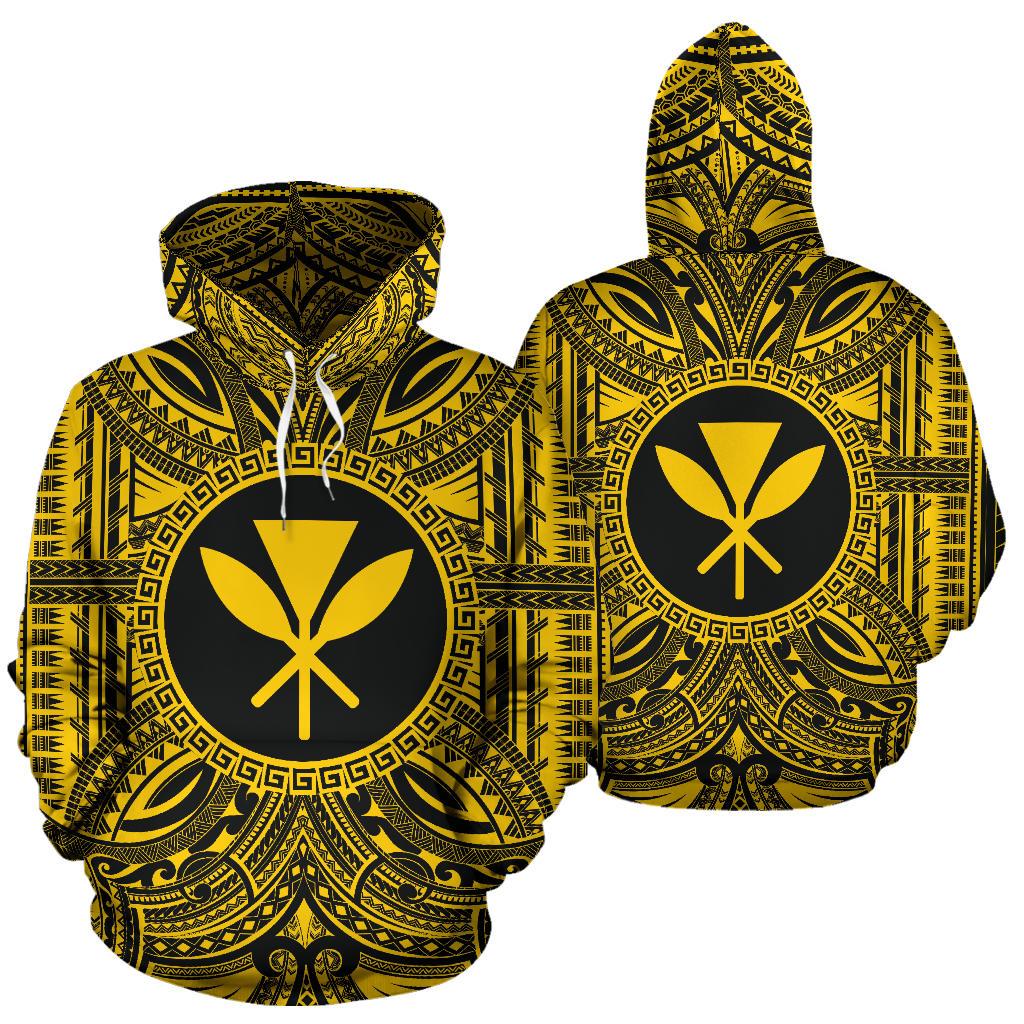 Kanaka Maoli ll Over Hoodie Kanaka Maoli Coat of rms Polynesian Gold Black - Polynesian Pride