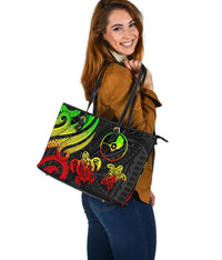 Yap Micronesian Large Leather Tote Bag - Reggae Tentacle Turtle - Polynesian Pride