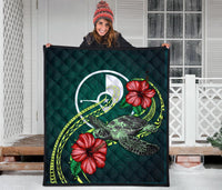Yap Polynesian Premium Quilt - Green Turtle Hibiscus - Polynesian Pride