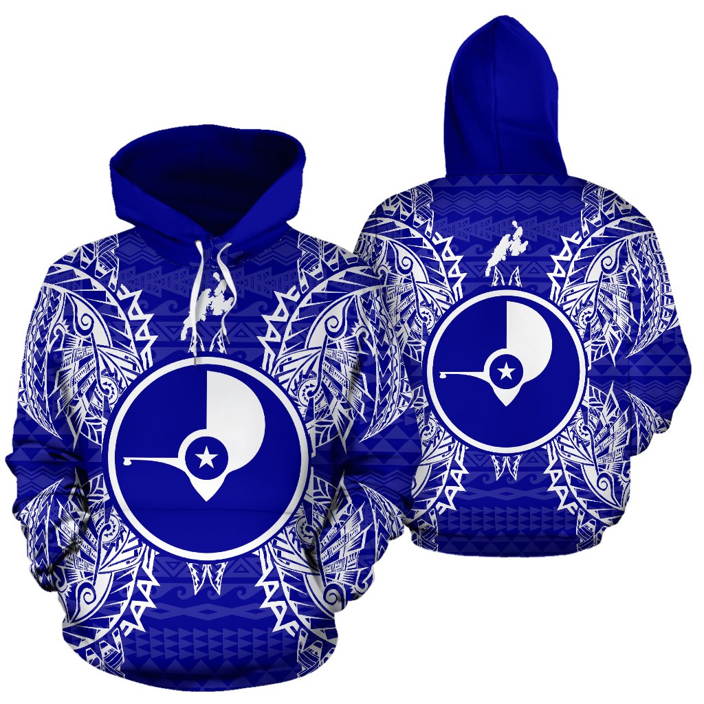 Yap Polynesian ll Over Hoodie Map Blue Unisex Blue - Polynesian Pride