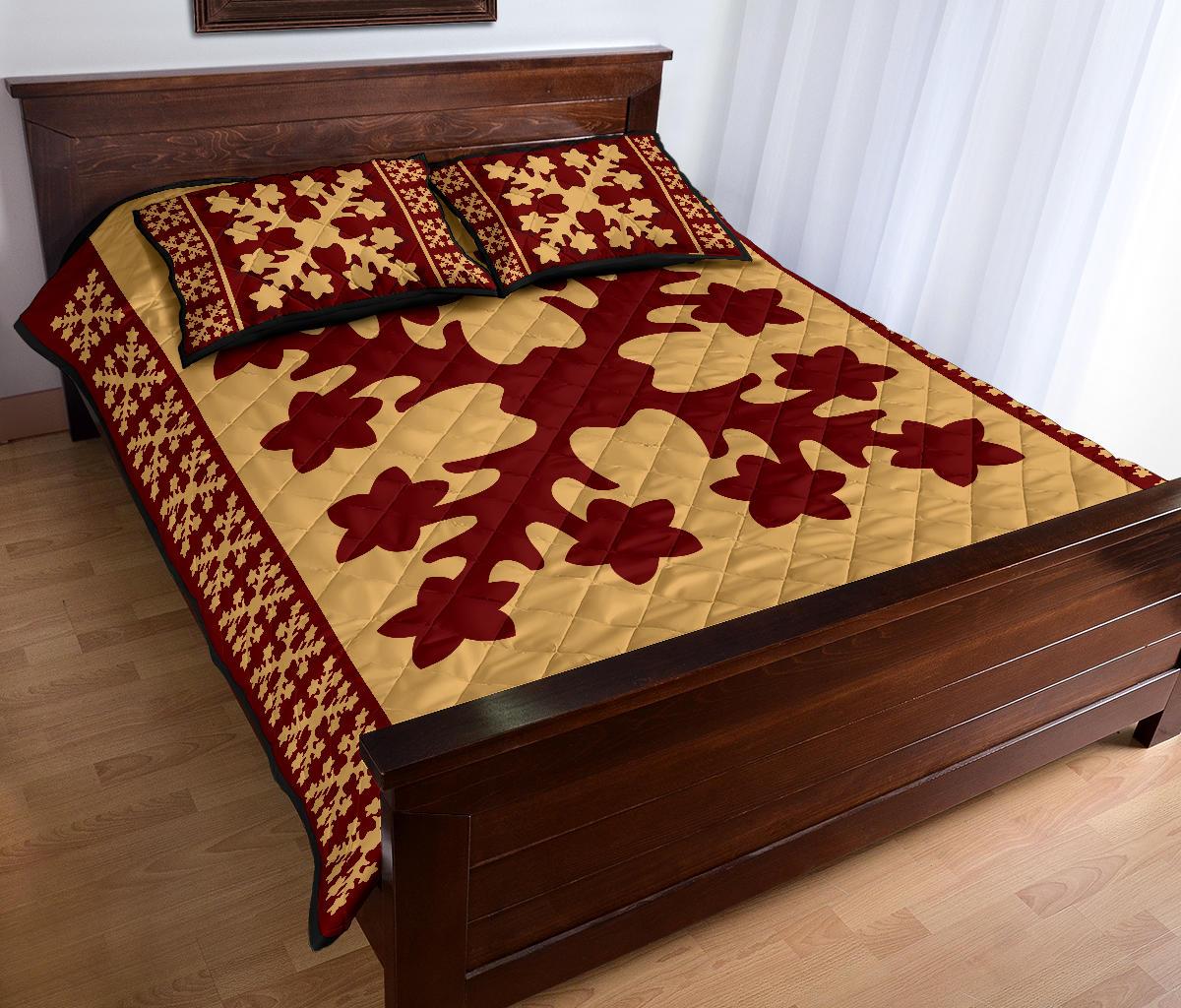 Hawaiian Quilt Pattern Many Plumeria Quilt Bed Set - Polynesian Pride