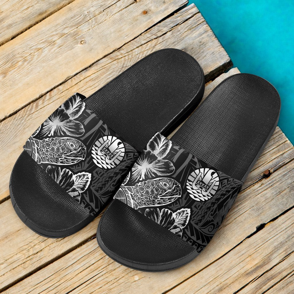 Tahiti Sandals - Turtle Hibiscus Pattern Black - Polynesian Pride