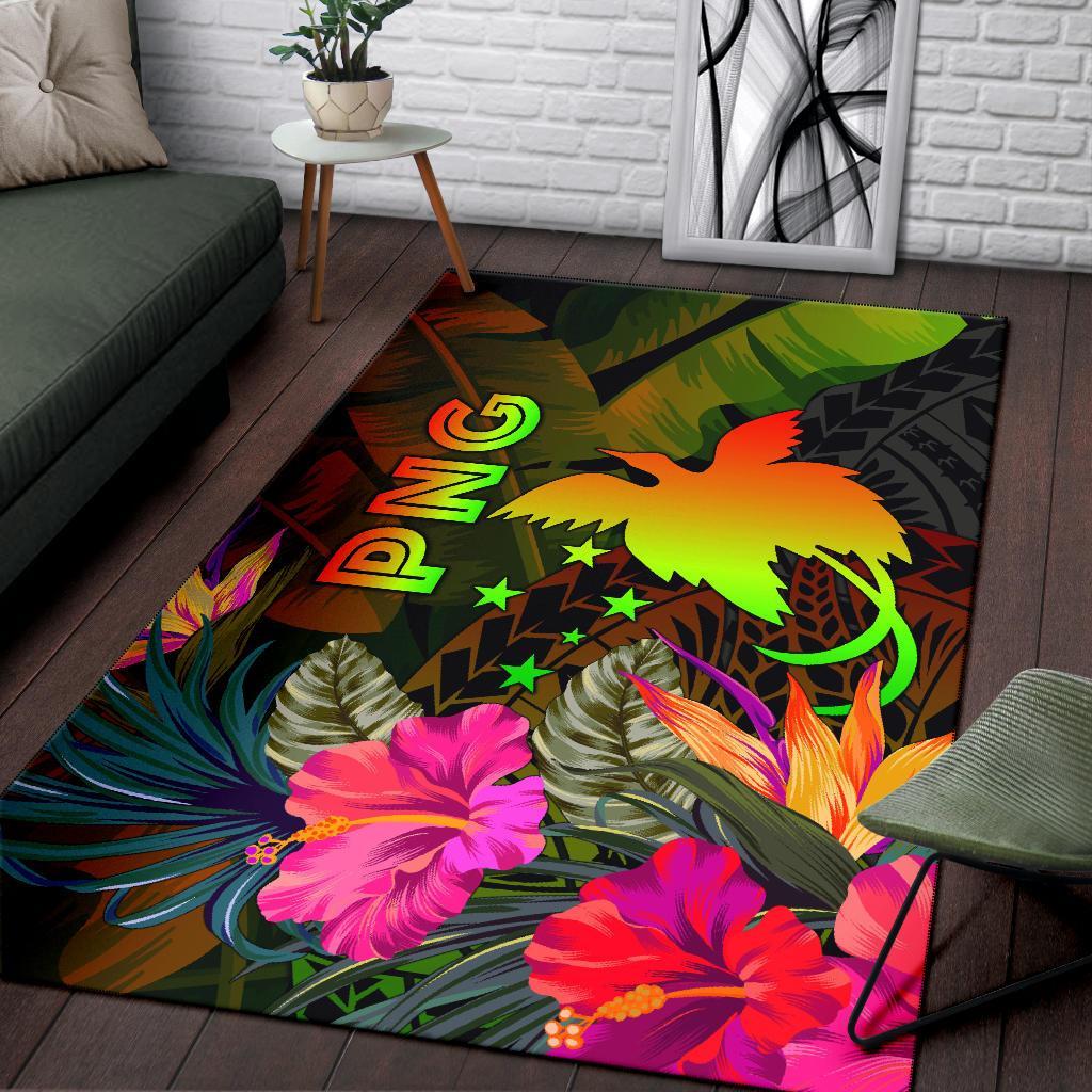 Papua New Guinea Polynesian Area Rug - Hibiscus and Banana Leaves Reggae - Polynesian Pride