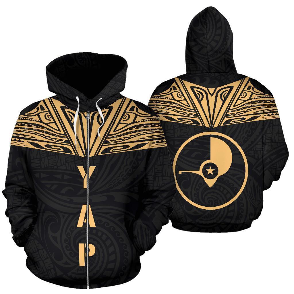 Yap All Over Zip up Hoodie Gold Neck Style Unisex Gold - Polynesian Pride