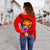 Hawaii Polynesian Women's Off Shoulder Sweater - Floral With Seal Red - Polynesian Pride