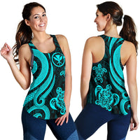Polynesian Hawaii (Kanaka Maoli) Women Racerback Tank - Turquoise Tentacle Turtle Blue - Polynesian Pride