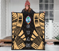Guam Premium Quilt - Guam Coat Of Arms Polynesian Gold Tattoo - Polynesian Pride