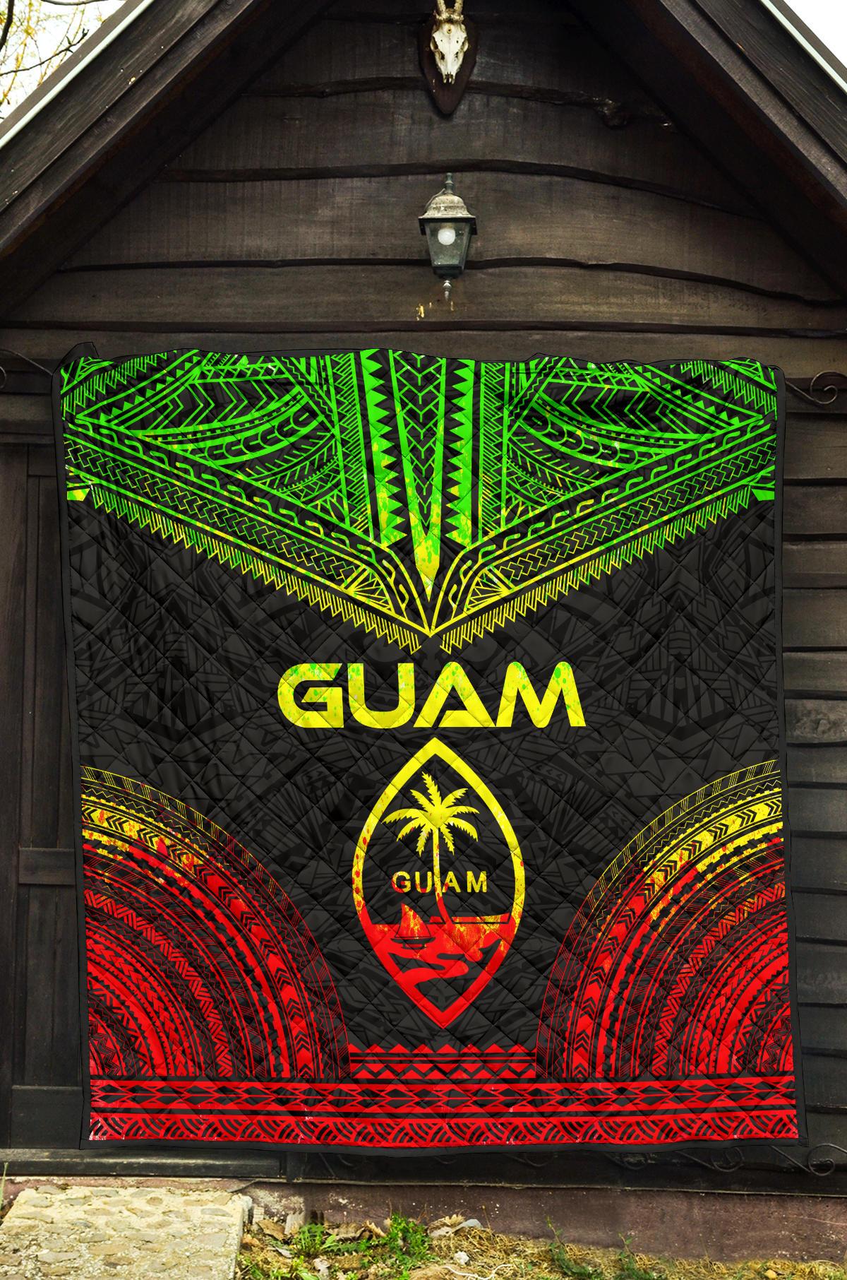 Guam Premium Quilt - Guam Coat Of Arms Polynesian Chief Reggae Version - Polynesian Pride