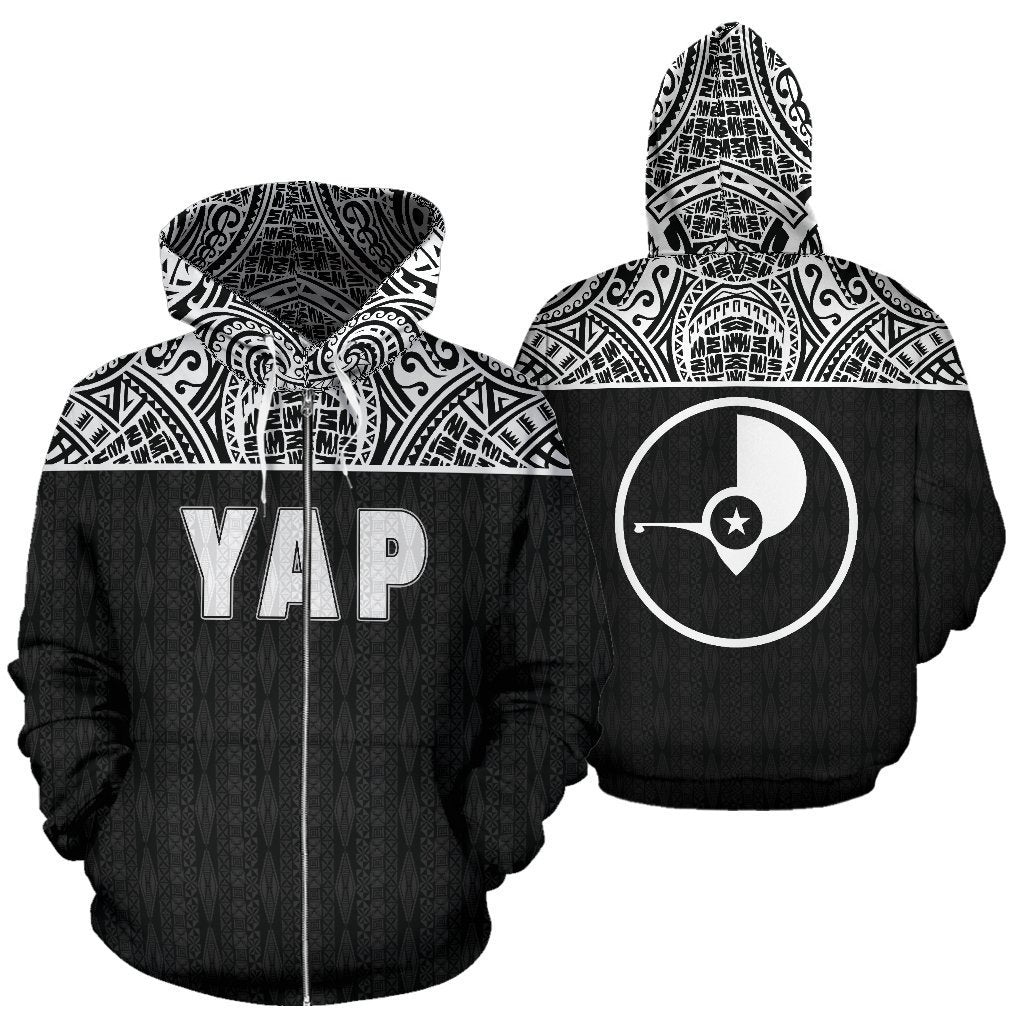 Yap All Over Zip up Hoodie Micronesia Black Version Unisex Black - Polynesian Pride