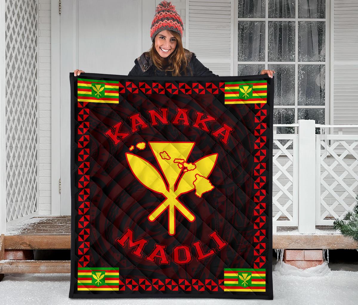 Kanaka Maoli Flag Polynesian Premium Quilt Red - Love Style - Polynesian Pride