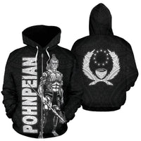 Pohnpei Polynesian Zip up Hoodie Micronesia Pohnpeian Warrior Unisex Black - Polynesian Pride