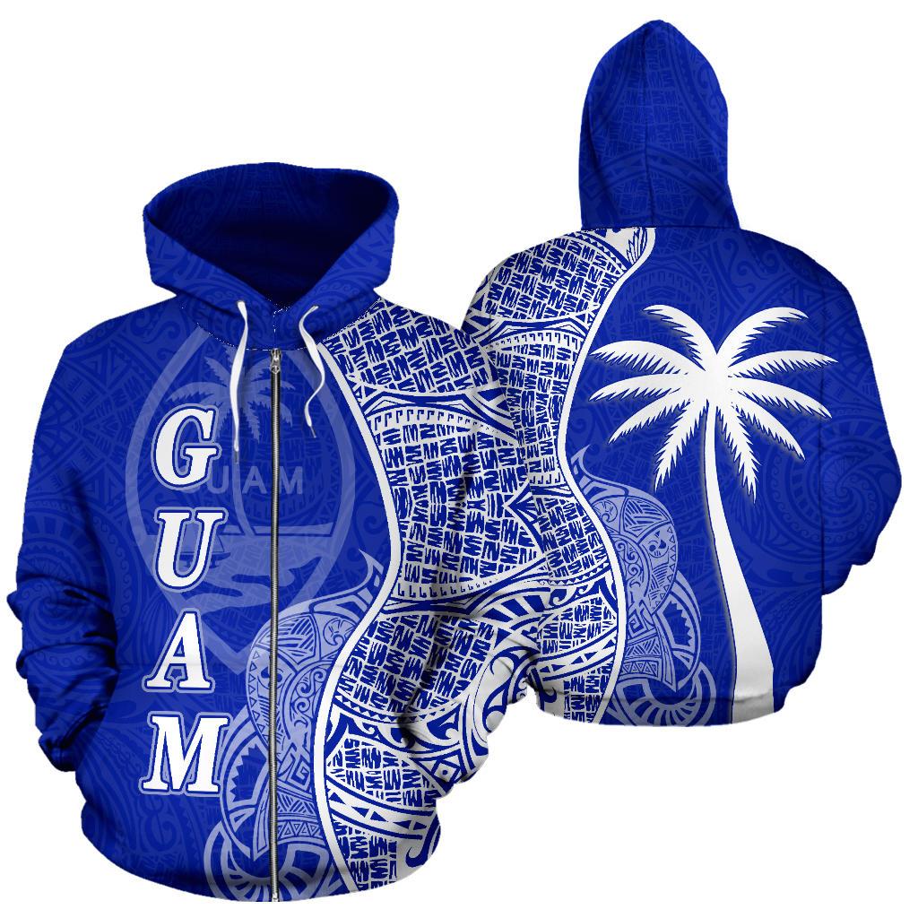 Guam Polynesian Zip up Hoodie Coconut Tree Blue Unisex Blue - Polynesian Pride