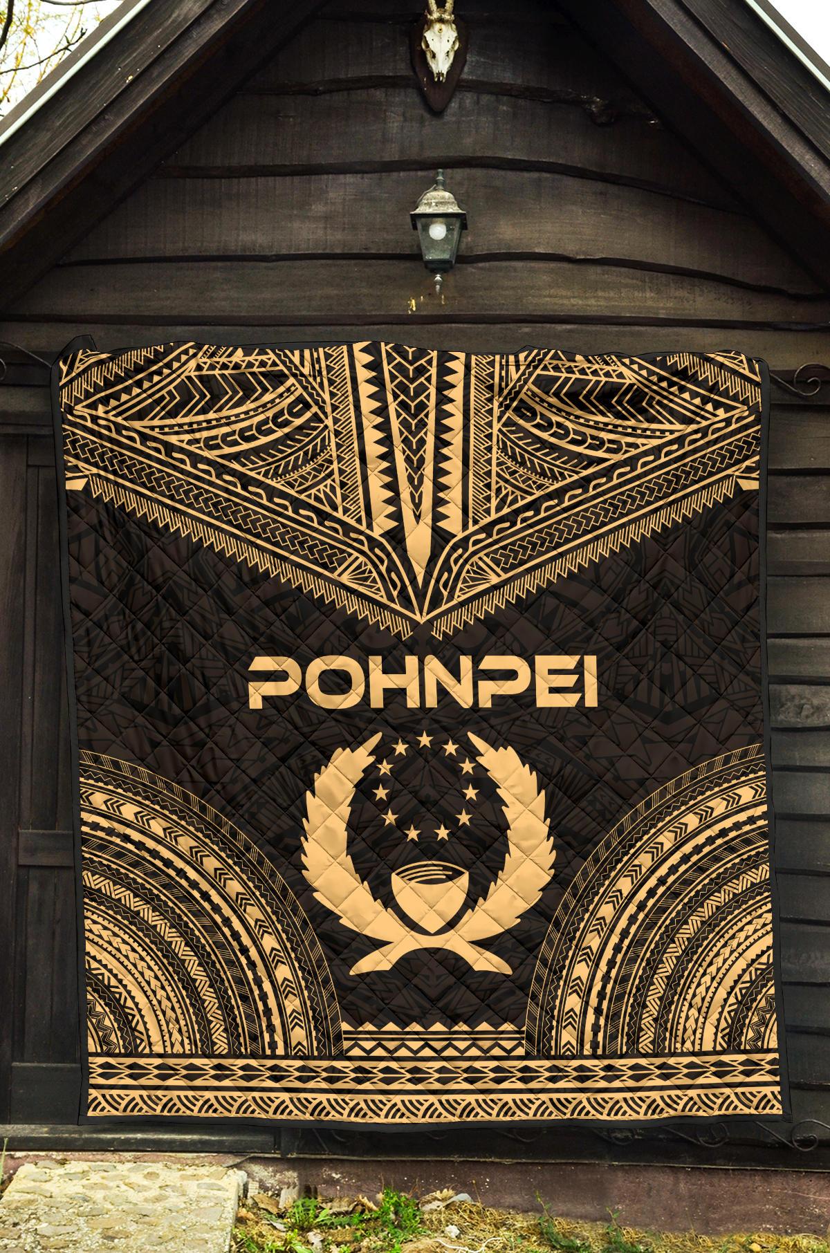 Pohnpei Premium Quilt - Pohnpie Flag Polynesian Chief Gold Version - Polynesian Pride