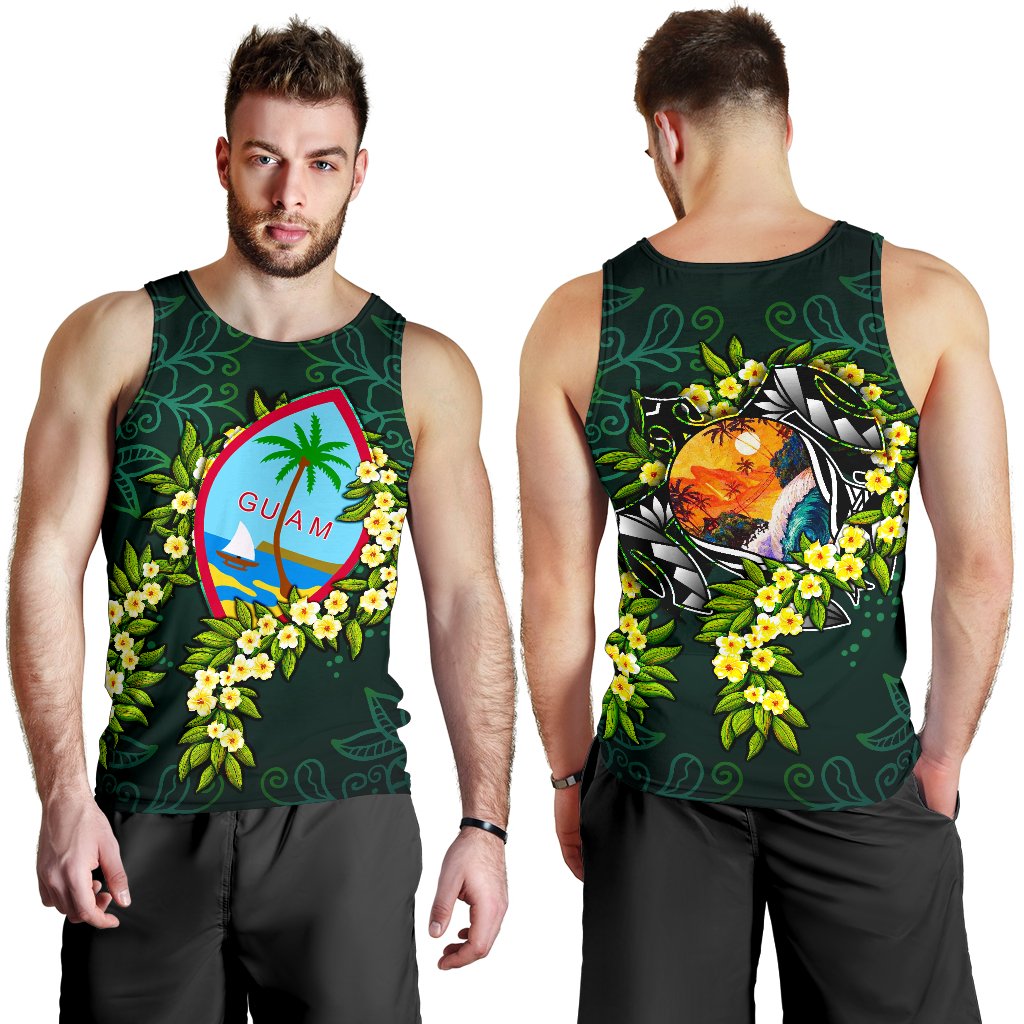 Guam Polynesian Men Tank Top - Ti Leaf Lei Turtle Green - Polynesian Pride