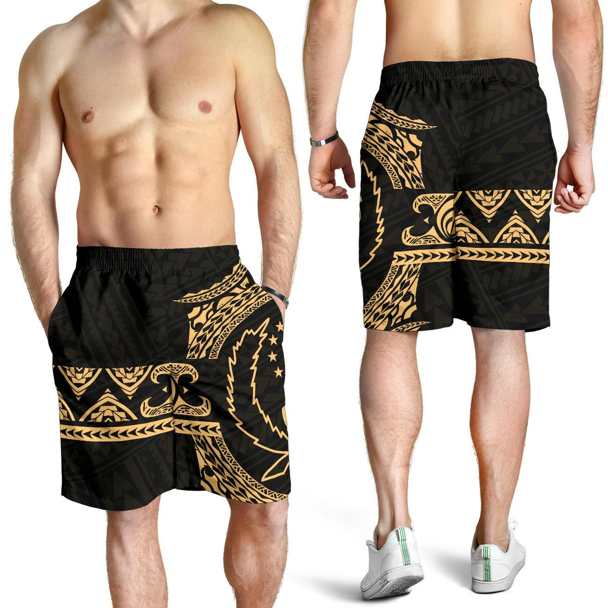 Pohnpei Polynesian All Over Print Men's Short - Gold Version - Polynesian Pride