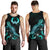 Pohnpei Polynesian Men Tank Top - Turtle With Blooming Hibiscus Tuquoise - Polynesian Pride