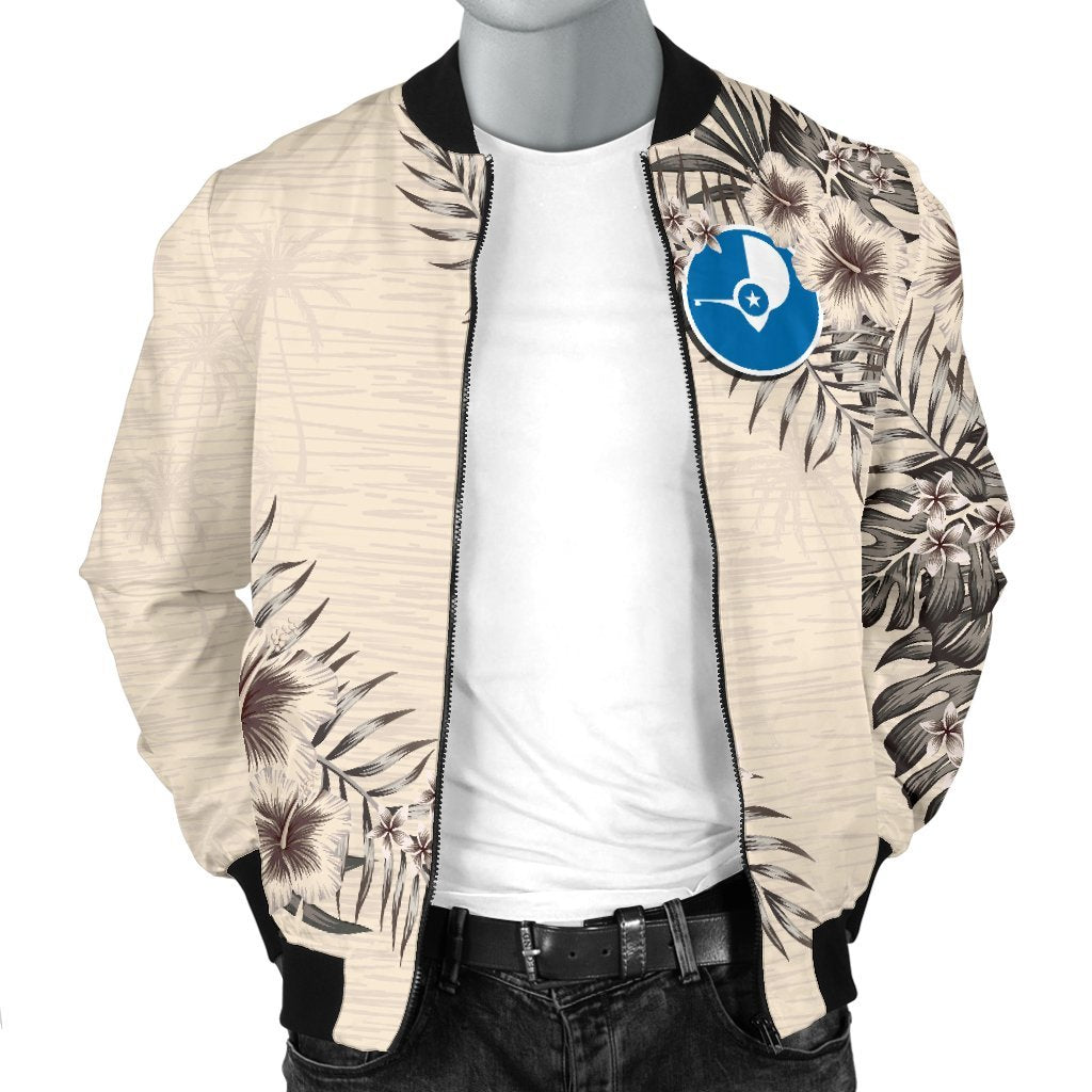 Yap Men's Bomber Jacket - The Beige Hibiscus - Polynesian Pride