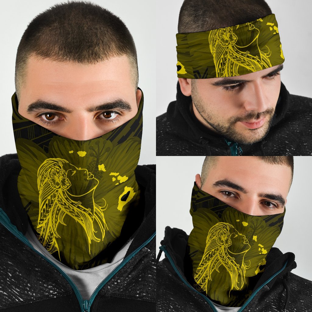 Hawaii Hula Girl Hibiscus Map Polynesian Bandana 3 - Pack - Yellow - Polynesian Pride