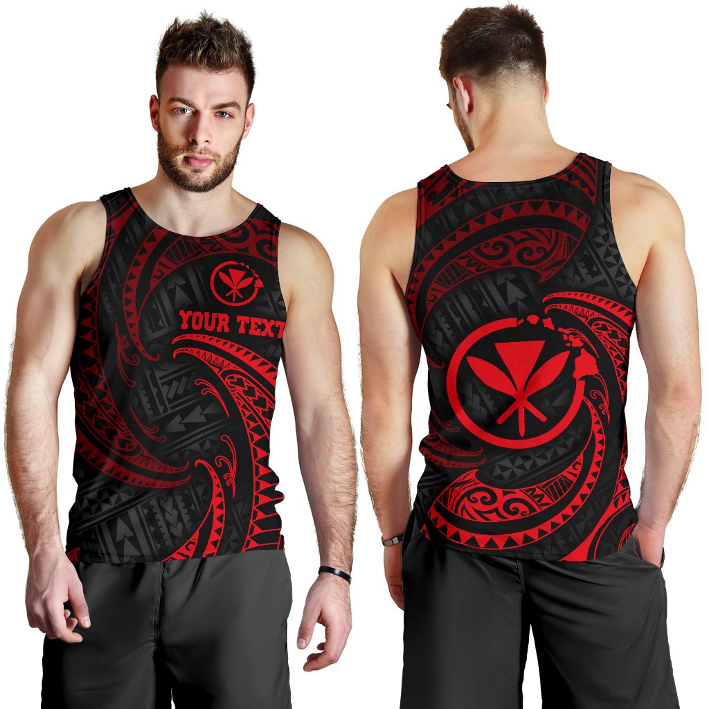 Hawaii Polynesian Custom Personalised Men's Tank Top - Red Tribal Wave Red - Polynesian Pride