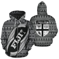 Fiji Polynesian Zip up Hoodie Tapa Pattern Rugby Ball Unisex Black - Polynesian Pride