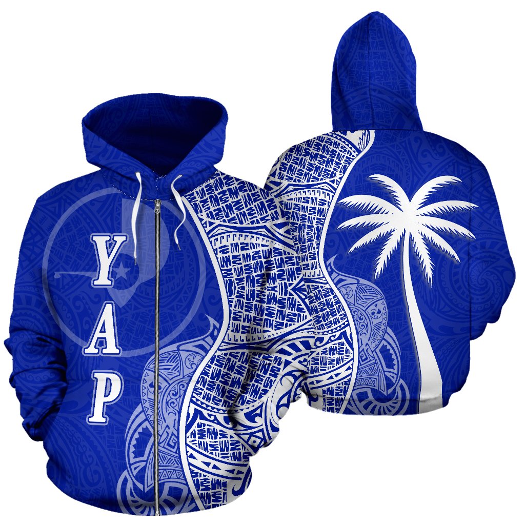 Yap Polynesian Zip up Hoodie Coconut Tree Blue Unisex Blue - Polynesian Pride