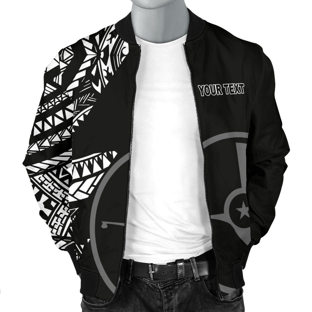 Yap Personalised Custom Men's Bomber Jacket - Micronesian Pattern Flash Black - Polynesian Pride