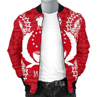 Pohnpei Polynesian Men's Bomber Jacket Map Red White - Polynesian Pride