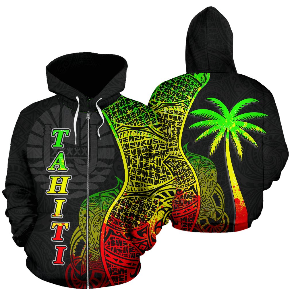 Tahiti Polynesian Zip up Hoodie Coconut Tree Reggae Unisex Reggae - Polynesian Pride
